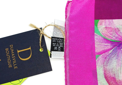Italian Silk Handkerchief/Neckerchief Floral Square Scarf 17x17 – Made In Italy - Green, Pink, Purple