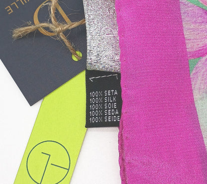 Italian Silk Handkerchief/Neckerchief Floral Square Scarf 17x17 – Made In Italy - Green, Pink, Purple