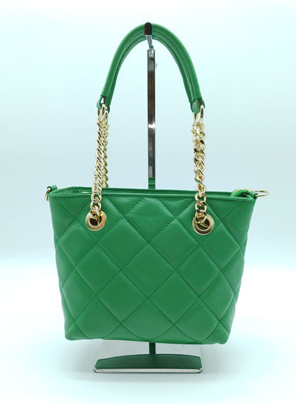 Genuine Leather Small Quilted Tote Crossbody Handbag – Made In Italy - Green