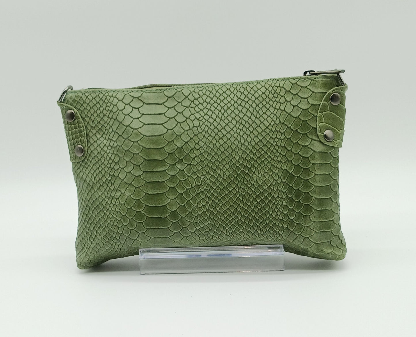 Snake Embossed Genuine Leather Crossbody Handbag - Olive Green – Made In Italy