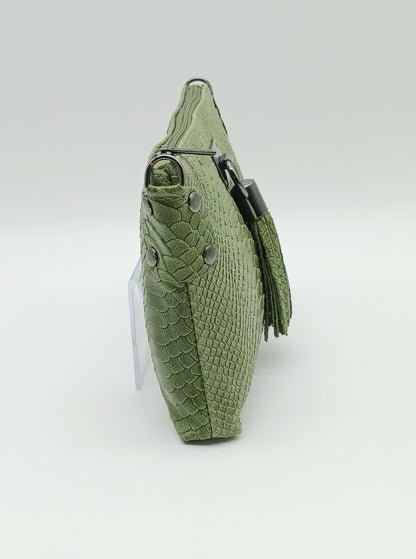 Snake Embossed Genuine Leather Crossbody Handbag - Olive Green – Made In Italy