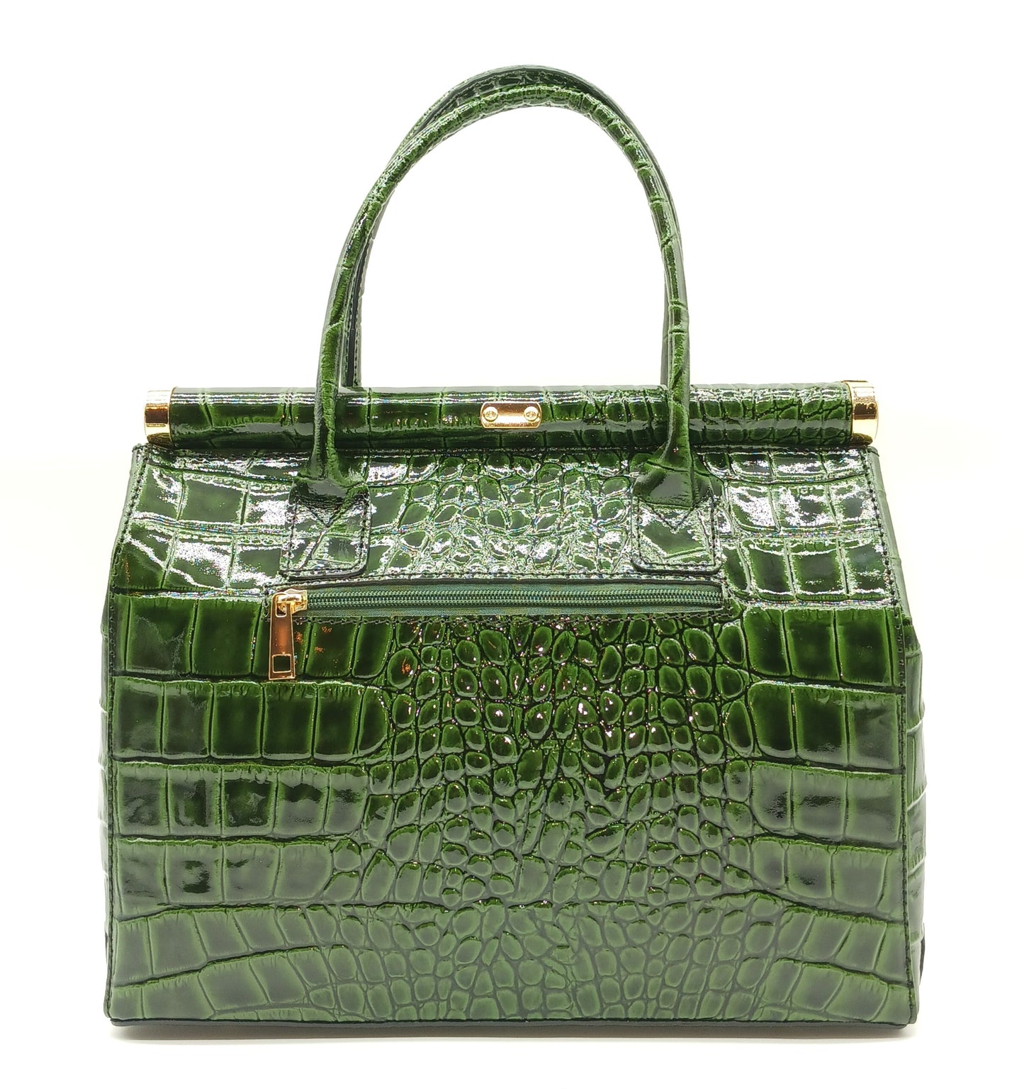 Lock & Key Shiny Croc Embossed Genuine Leather Handbag Satchel – Made In Italy - Green