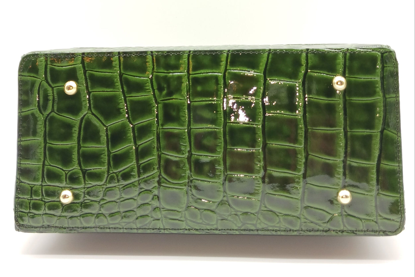 Lock & Key Shiny Croc Embossed Genuine Leather Handbag Satchel – Made In Italy - Green