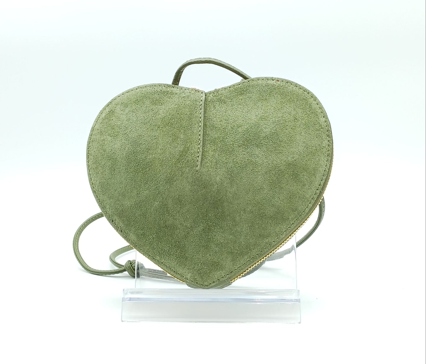 Green Genuine Suede Heart Crossbody Handbag – Made In Italy