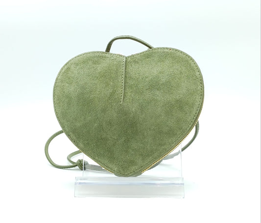 Green Genuine Suede Heart Crossbody Handbag – Made In Italy