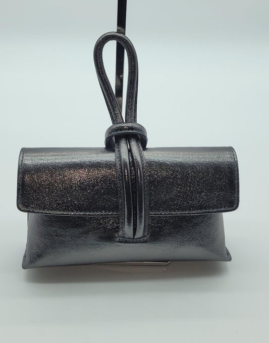 Genuine Pebble Leather Crossbody Handbag - Gunmetal – Made In Italy - DumasvilleBoutique