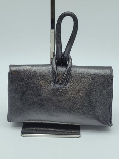 Genuine Pebble Leather Crossbody Handbag - Gunmetal – Made In Italy - DumasvilleBoutique