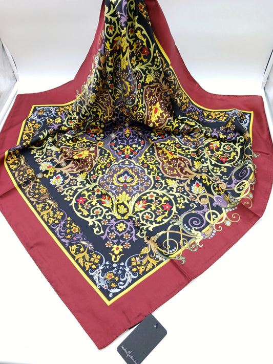 Luxury Jewel Design Silk Twill Square Scarf 35x35 – Made In Italy – Bordeaux Multicolor - DumasvilleBoutique