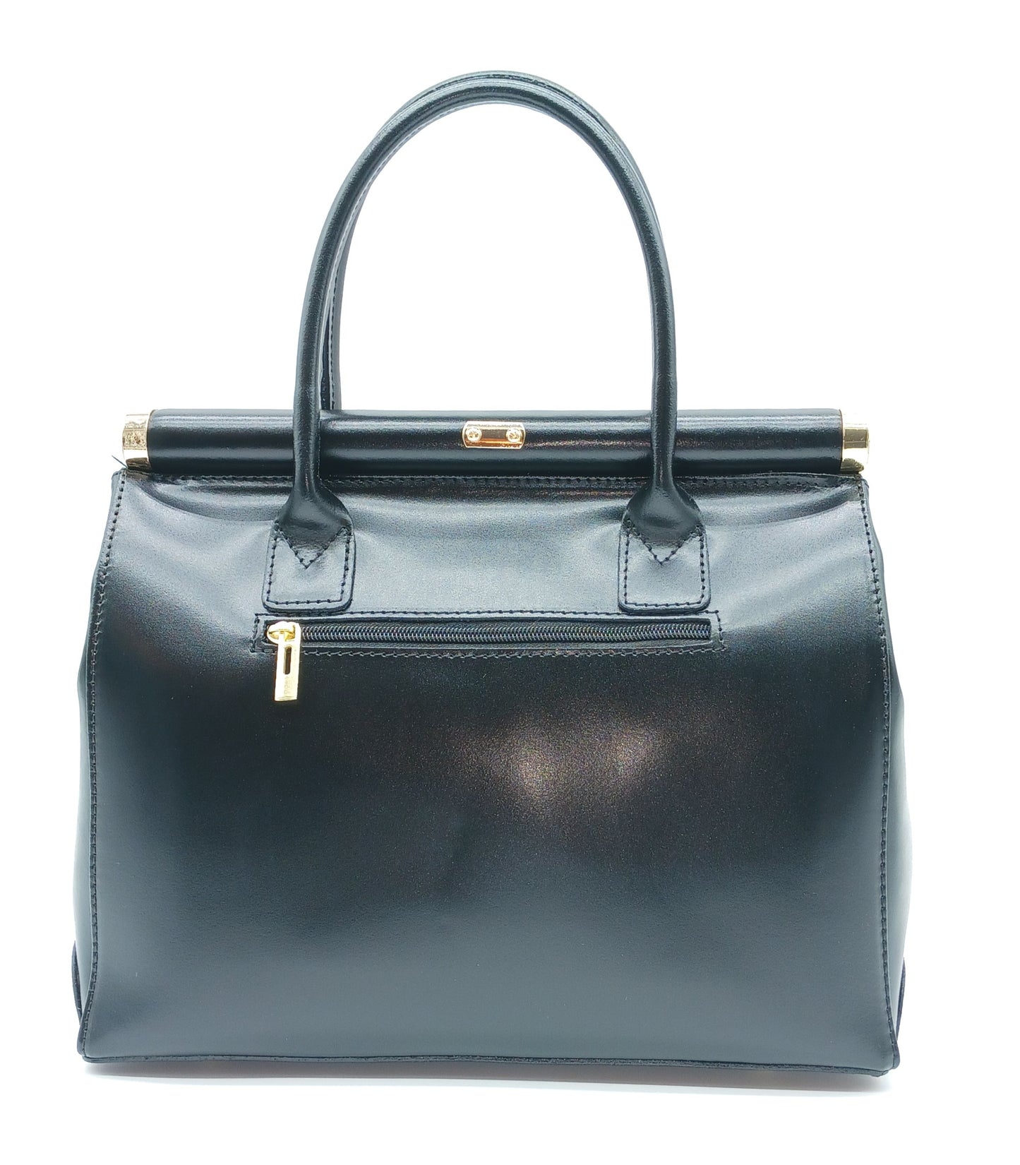 Lock & Key Brown Leopard Fur Black Genuine Leather Handbag Satchel – Made In Italy