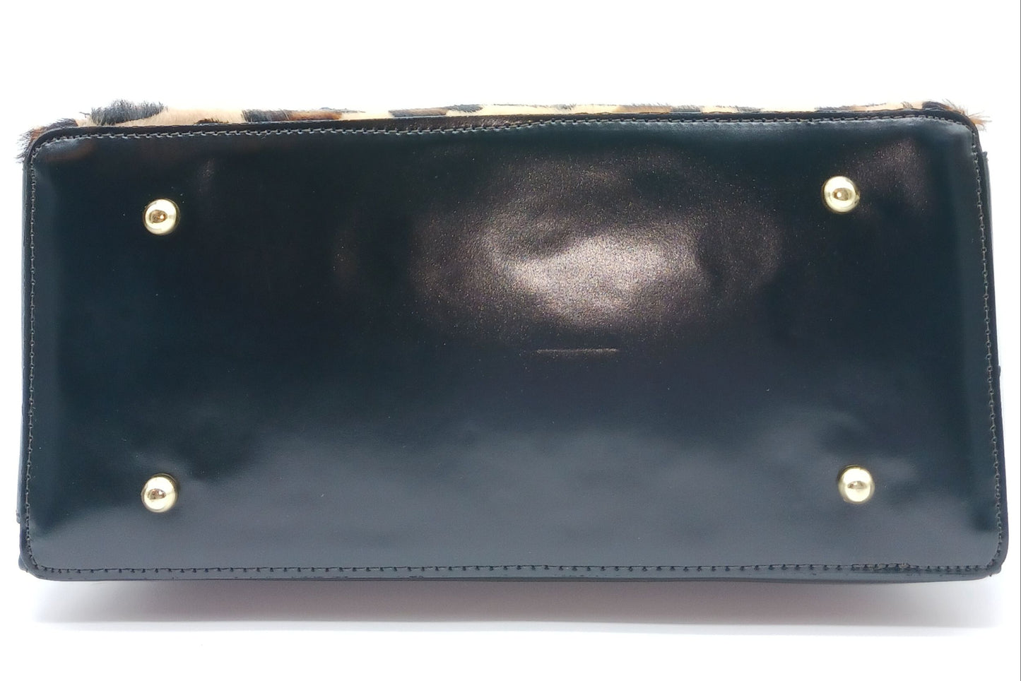 Lock & Key Brown Leopard Fur Black Genuine Leather Handbag Satchel – Made In Italy