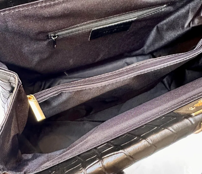 Lock & Key White Zebra Fur Black Genuine Leather Handbag Satchel – Made In Italy