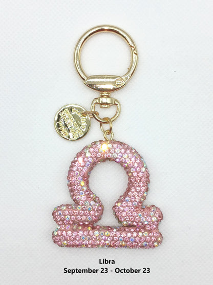 Bling Zodiac Rhinestone Keychain Bag Charm