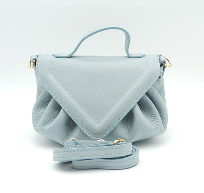 Light Blue Genuine Pebble Leather Crossbody Handbag – Made In Italy