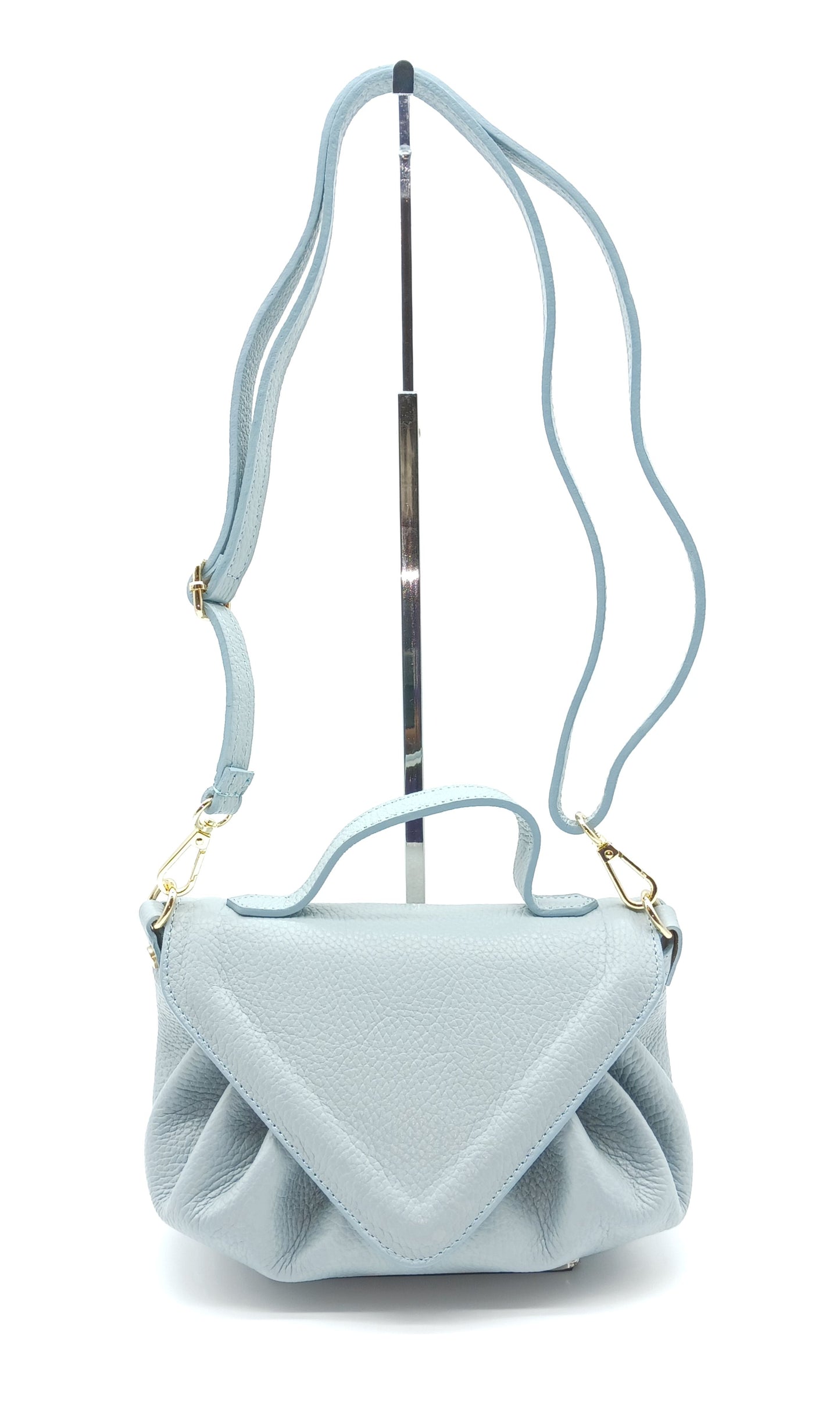 Light Blue Genuine Pebble Leather Crossbody Handbag – Made In Italy