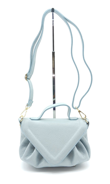 Light Blue Genuine Pebble Leather Crossbody Handbag – Made In Italy