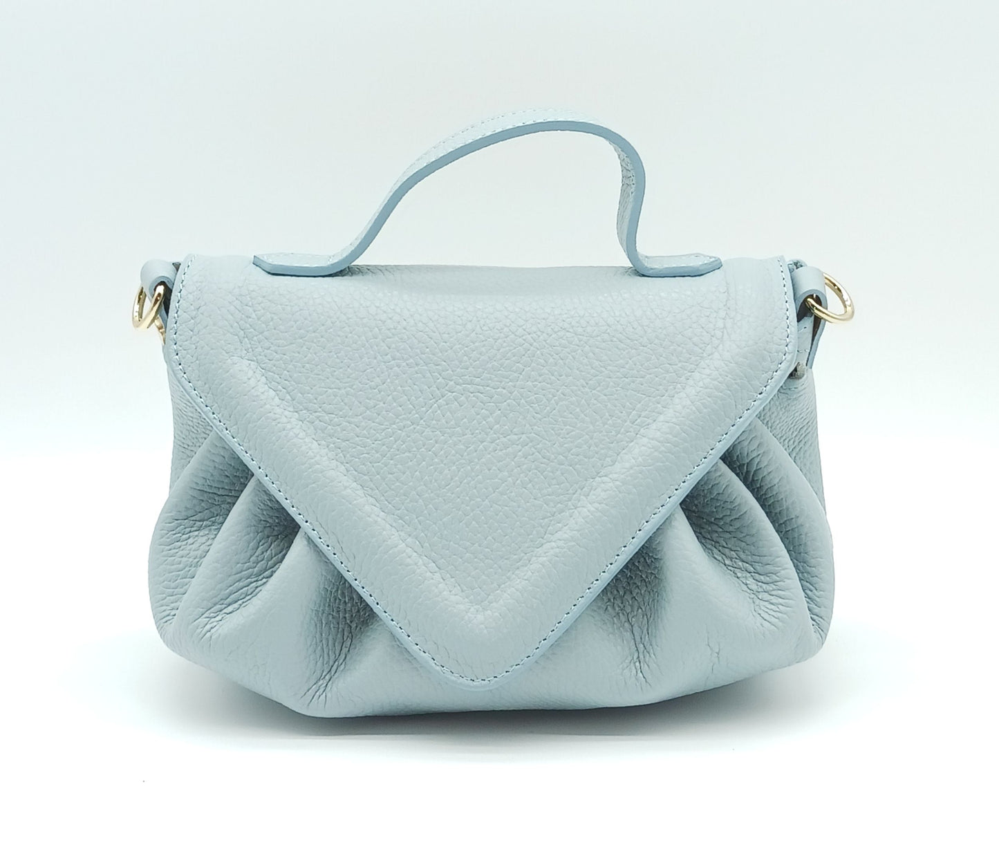 Light Blue Genuine Pebble Leather Crossbody Handbag – Made In Italy