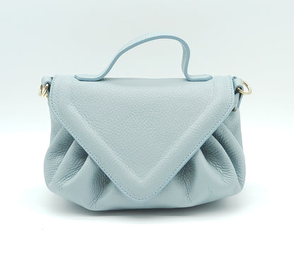 Light Blue Genuine Pebble Leather Crossbody Handbag – Made In Italy