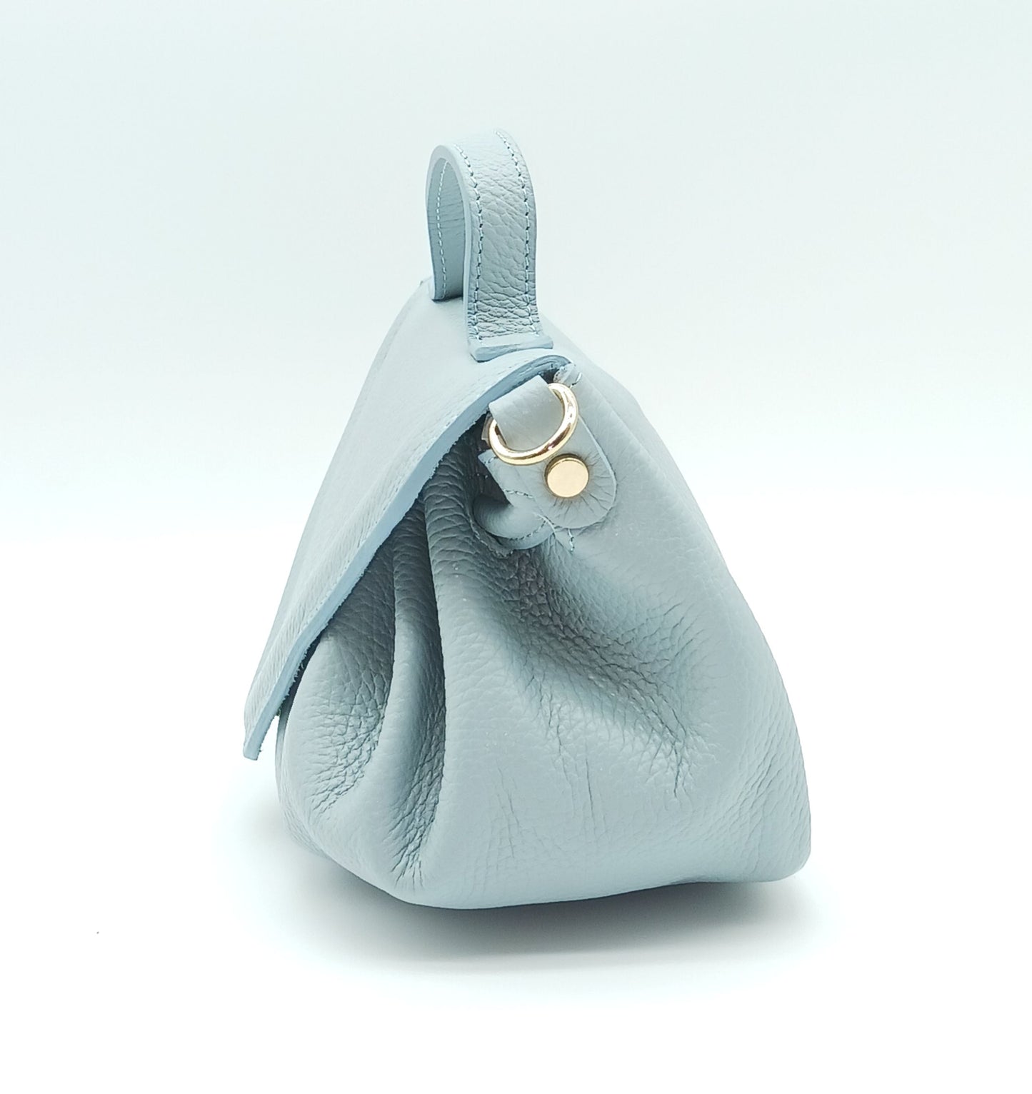 Light Blue Genuine Pebble Leather Crossbody Handbag – Made In Italy