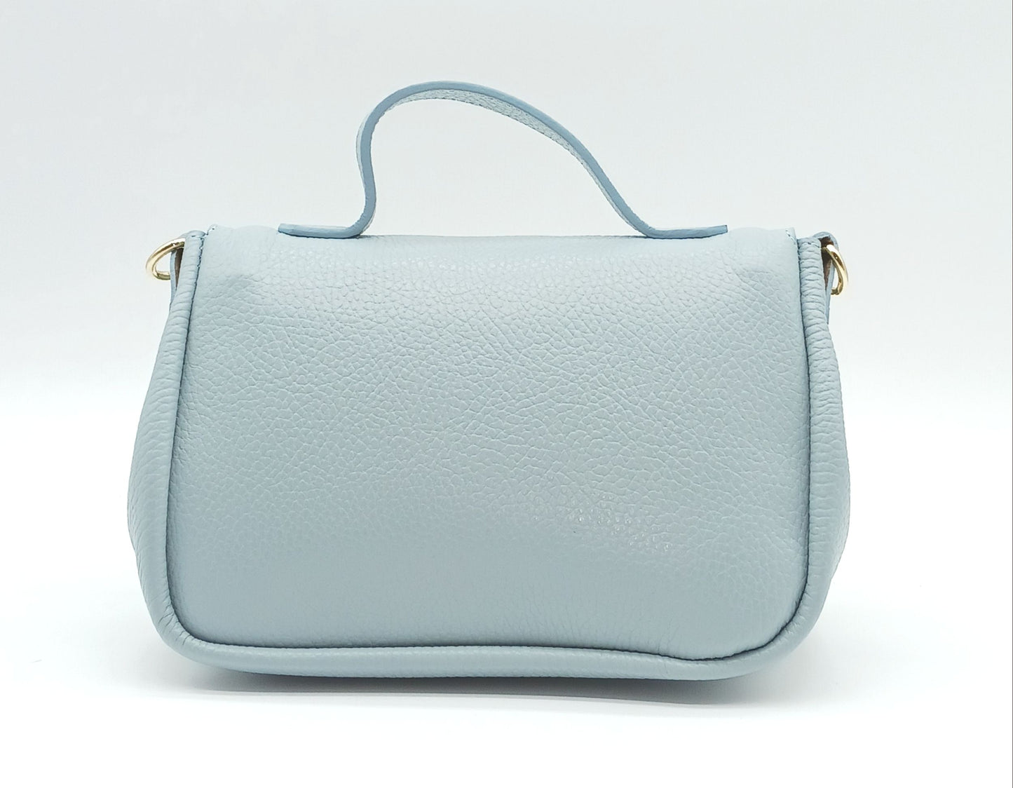 Light Blue Genuine Pebble Leather Crossbody Handbag – Made In Italy