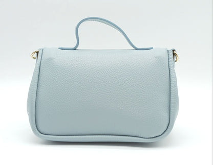 Light Blue Genuine Pebble Leather Crossbody Handbag – Made In Italy