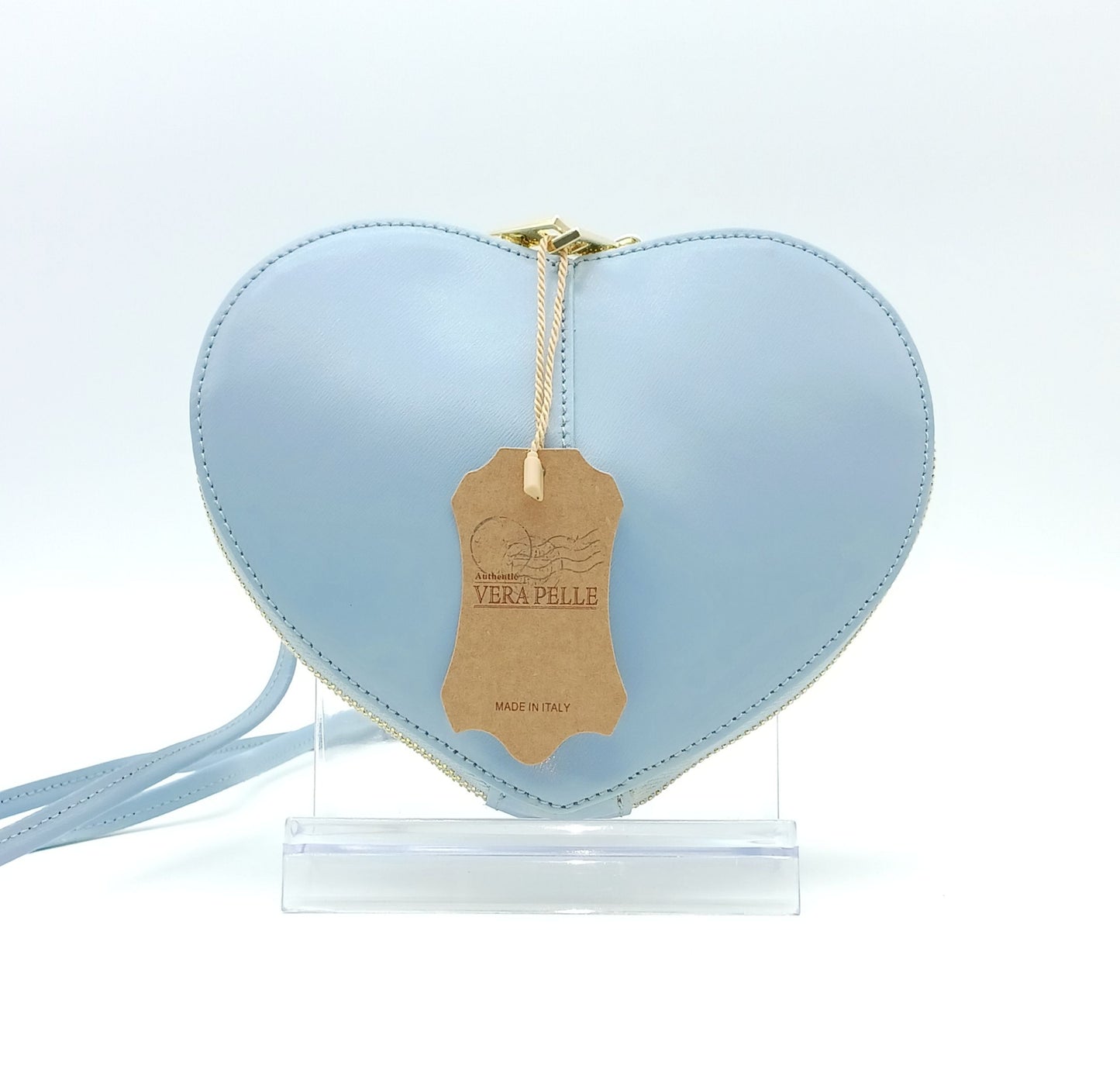 Light Blue Genuine Leather Heart Crossbody Handbag – Made In Italy