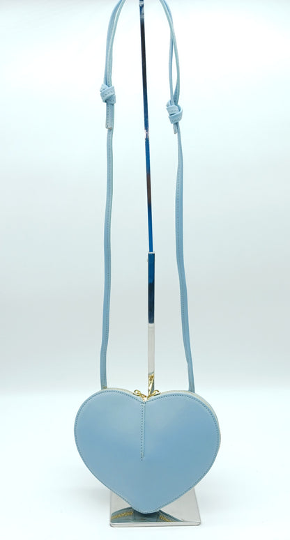 Light Blue Genuine Leather Heart Crossbody Handbag – Made In Italy
