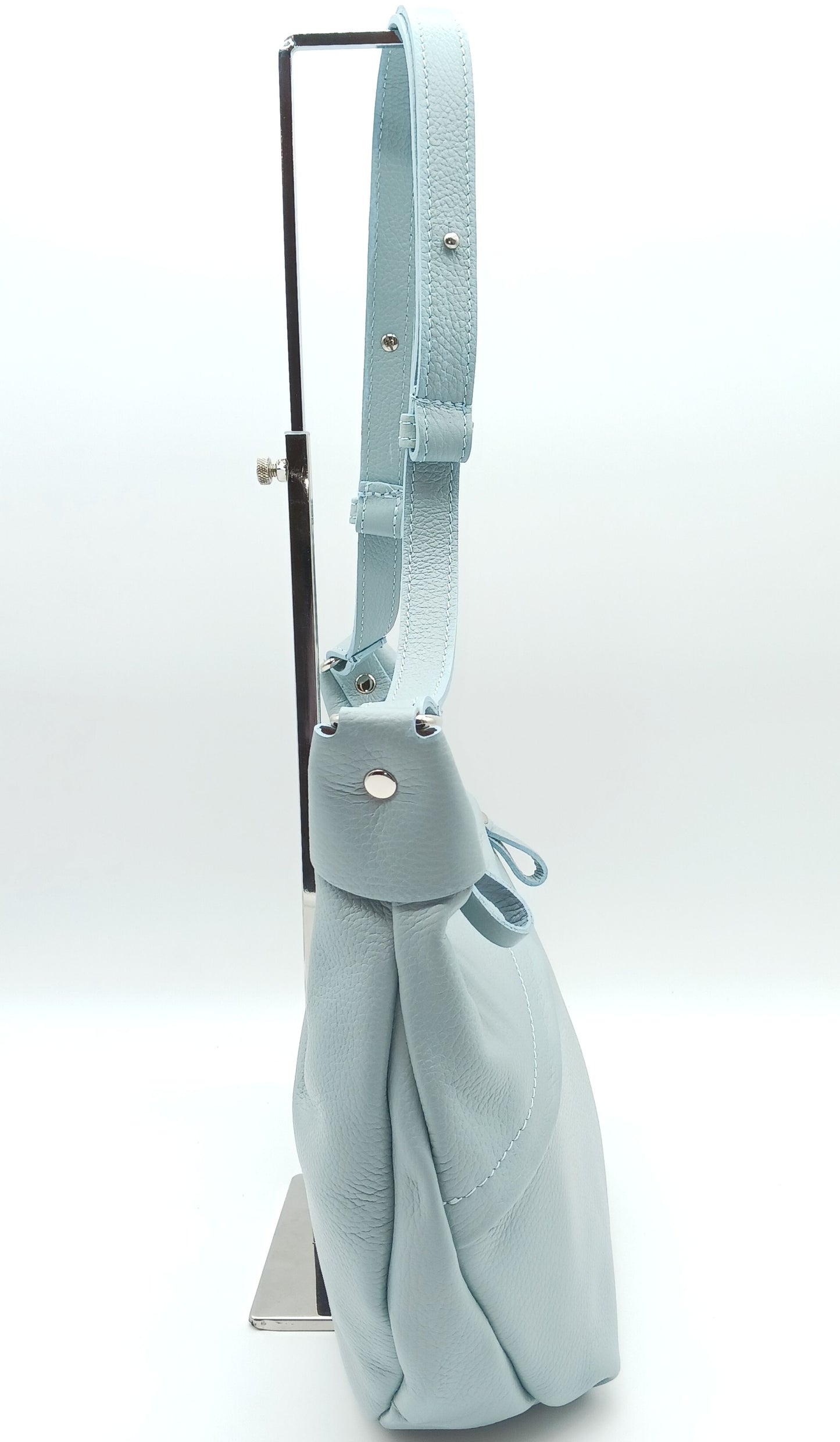 Genuine Pebble Leather Shoulder Handbag – Made In Italy - Light Blue