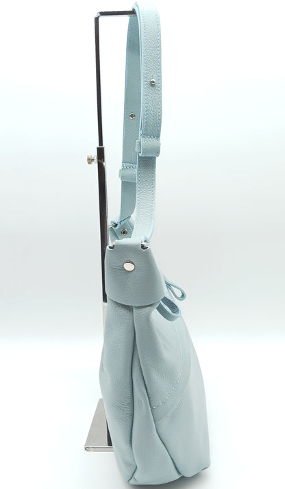 Genuine Pebble Leather Shoulder Handbag – Made In Italy - Light Blue