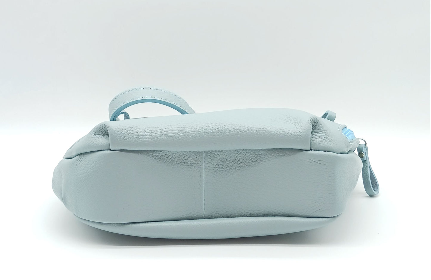 Genuine Pebble Leather Shoulder Handbag – Made In Italy - Light Blue