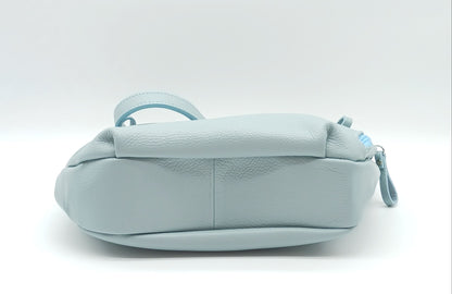 Genuine Pebble Leather Shoulder Handbag – Made In Italy - Light Blue