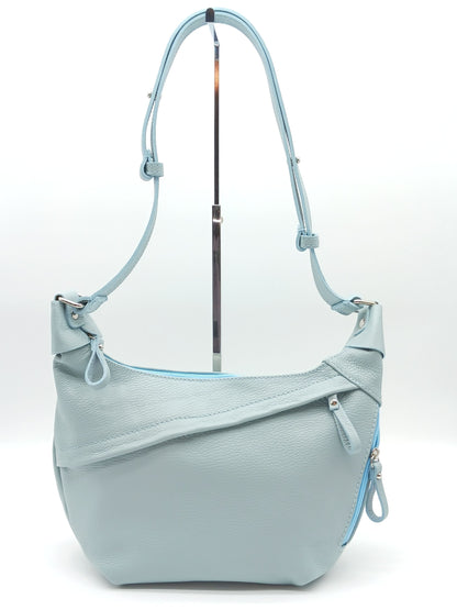 Genuine Pebble Leather Shoulder Handbag – Made In Italy - Light Blue