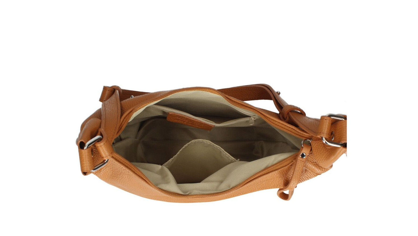 Genuine Pebble Leather Shoulder Handbag – Made In Italy - Light Blue