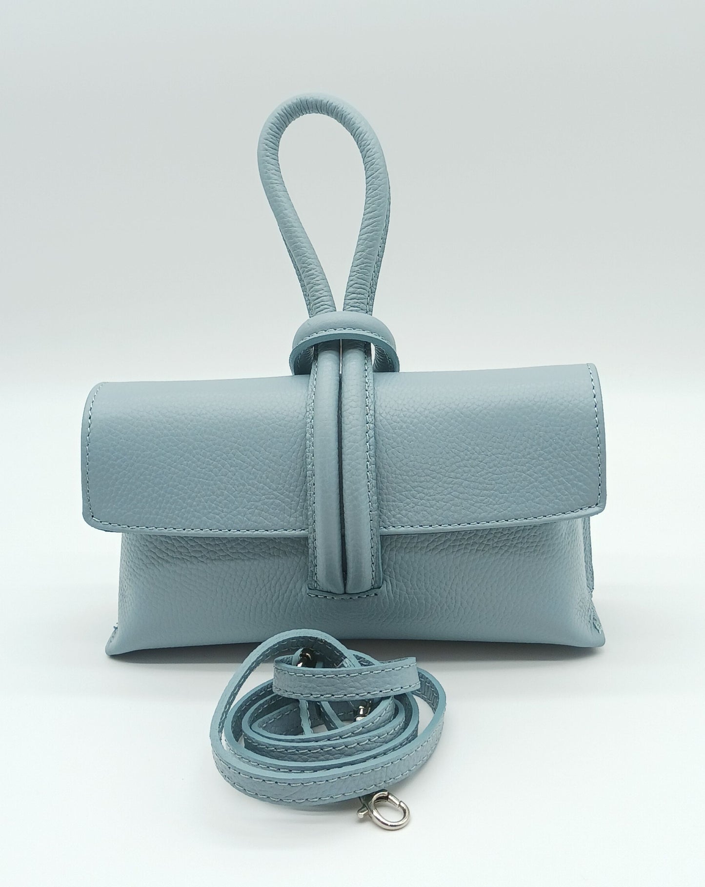 Genuine Pebble Leather Crossbody Handbag - Light Blue – Made In Italy