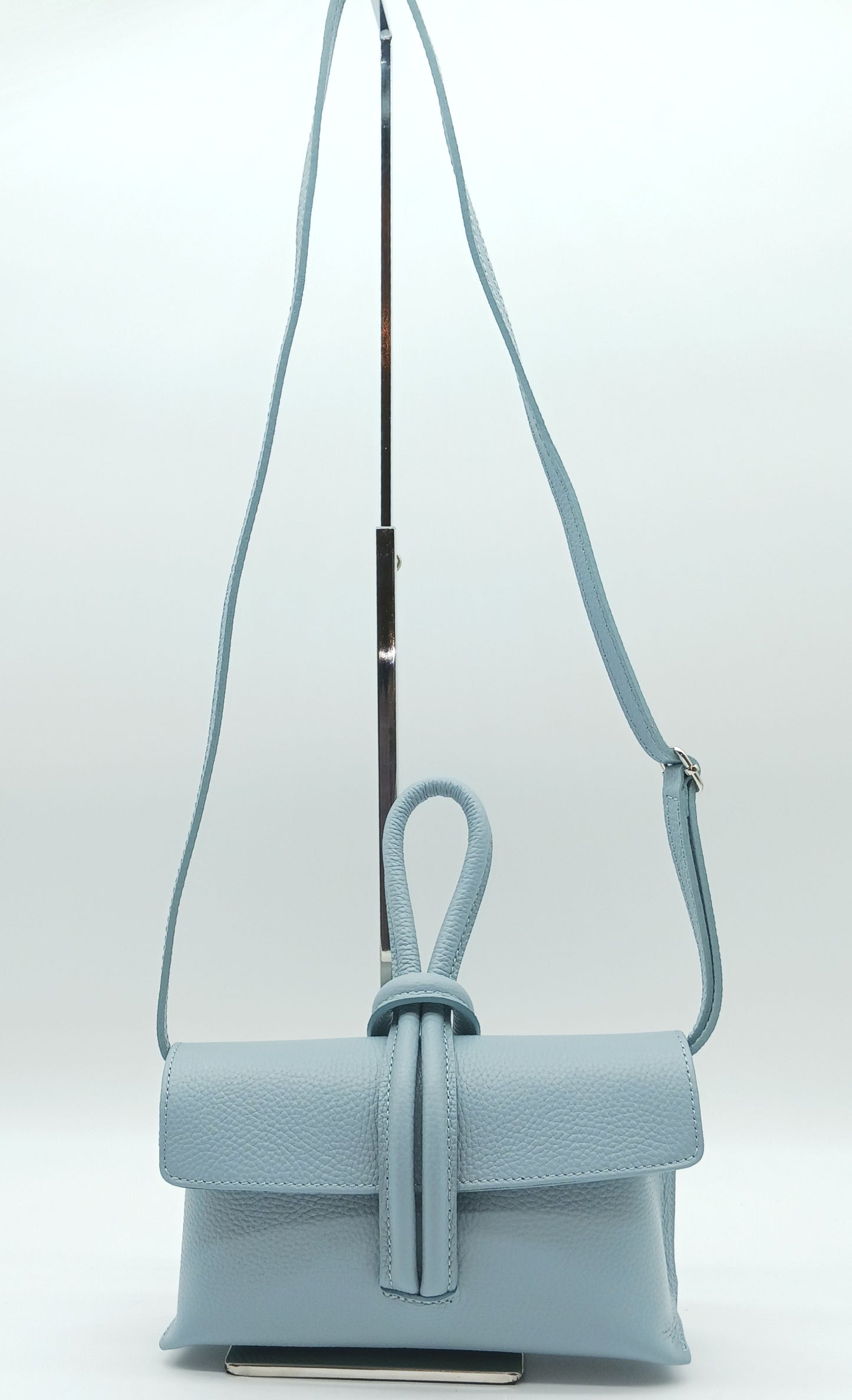 Genuine Pebble Leather Crossbody Handbag - Light Blue – Made In Italy