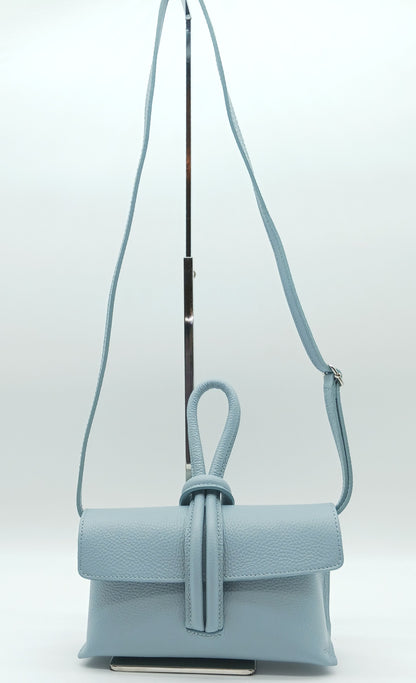 Genuine Pebble Leather Crossbody Handbag - Light Blue – Made In Italy