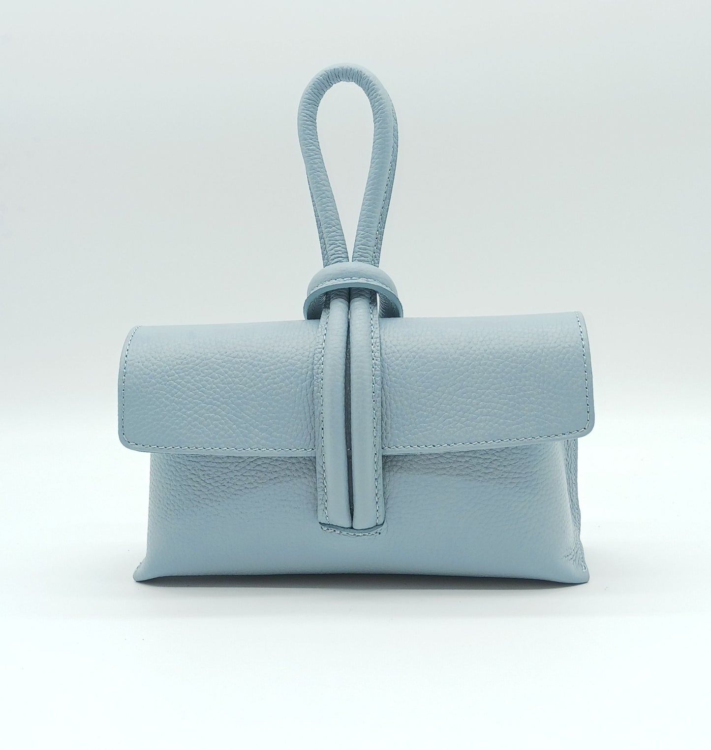 Genuine Pebble Leather Crossbody Handbag - Light Blue – Made In Italy