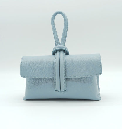 Genuine Pebble Leather Crossbody Handbag - Light Blue – Made In Italy