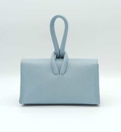 Genuine Pebble Leather Crossbody Handbag - Light Blue – Made In Italy