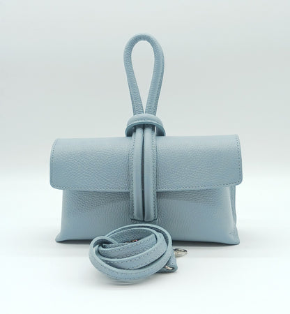 Genuine Pebble Leather Crossbody Handbag - Light Blue – Made In Italy