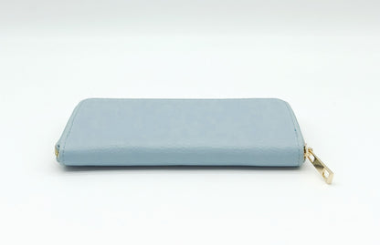Genuine Pebble Leather Zip Wallet – Made In Italy - Light Blue