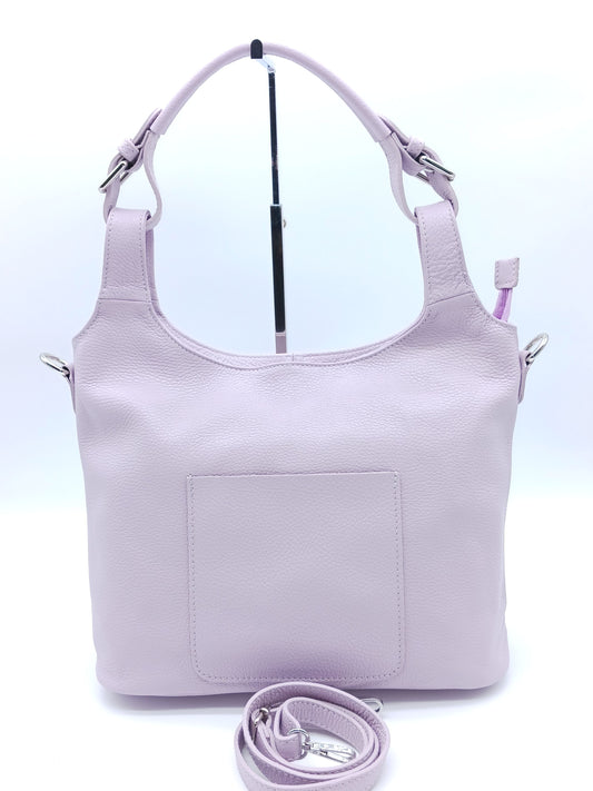 Genuine Pebble Leather Shoulder Handbag – Made In Italy – Lilac - DumasvilleBoutique