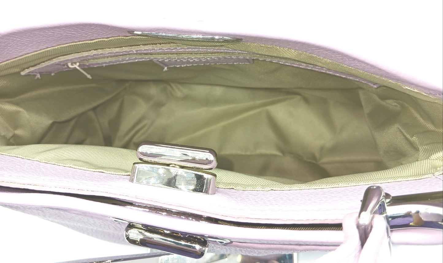 Lilac Genuine Pebble Leather Top Handle Handbag – Made In Italy