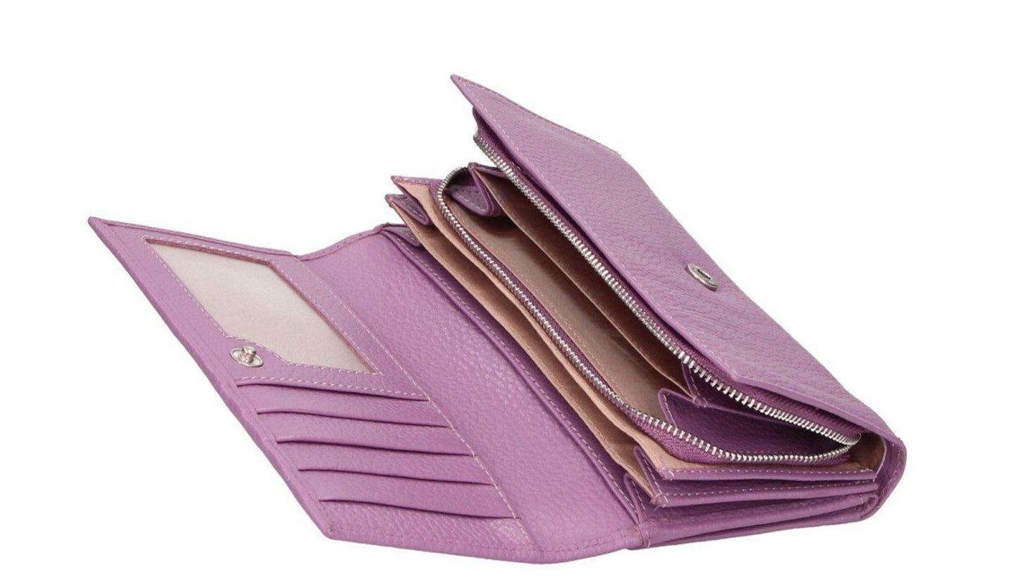 Italian Genuine Pebble Leather Wallet - Violet Lilac