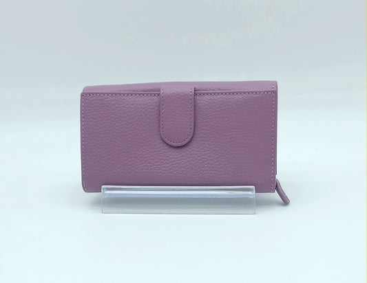 Italian Genuine Pebble Leather Wallet - Violet Lilac