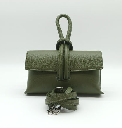 Genuine Pebble Leather Crossbody Handbag - Military Green – Made In Italy