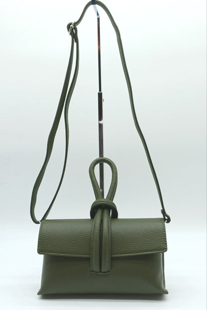 Genuine Pebble Leather Crossbody Handbag - Military Green – Made In Italy