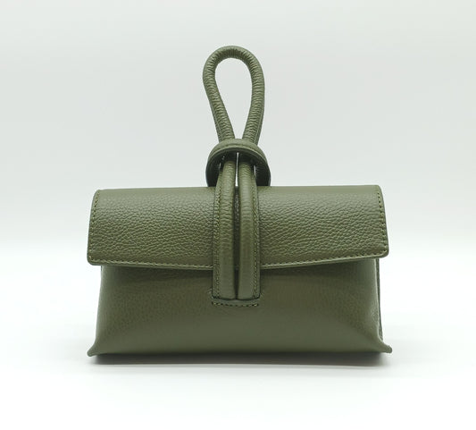Genuine Pebble Leather Crossbody Handbag - Military Green – Made In Italy