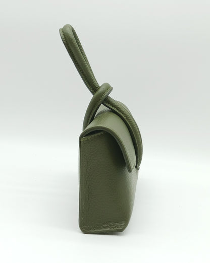Genuine Pebble Leather Crossbody Handbag - Military Green – Made In Italy