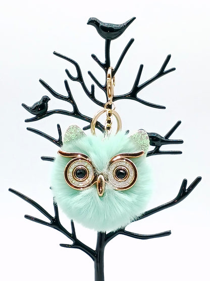 Plush Alloy Owl Keychain Bag Charm – Pastel Colors