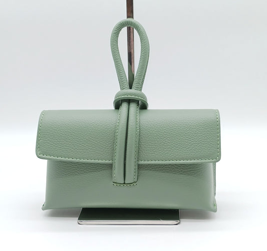 Genuine Pebble Leather Crossbody Handbag - Mint Green – Made In Italy
